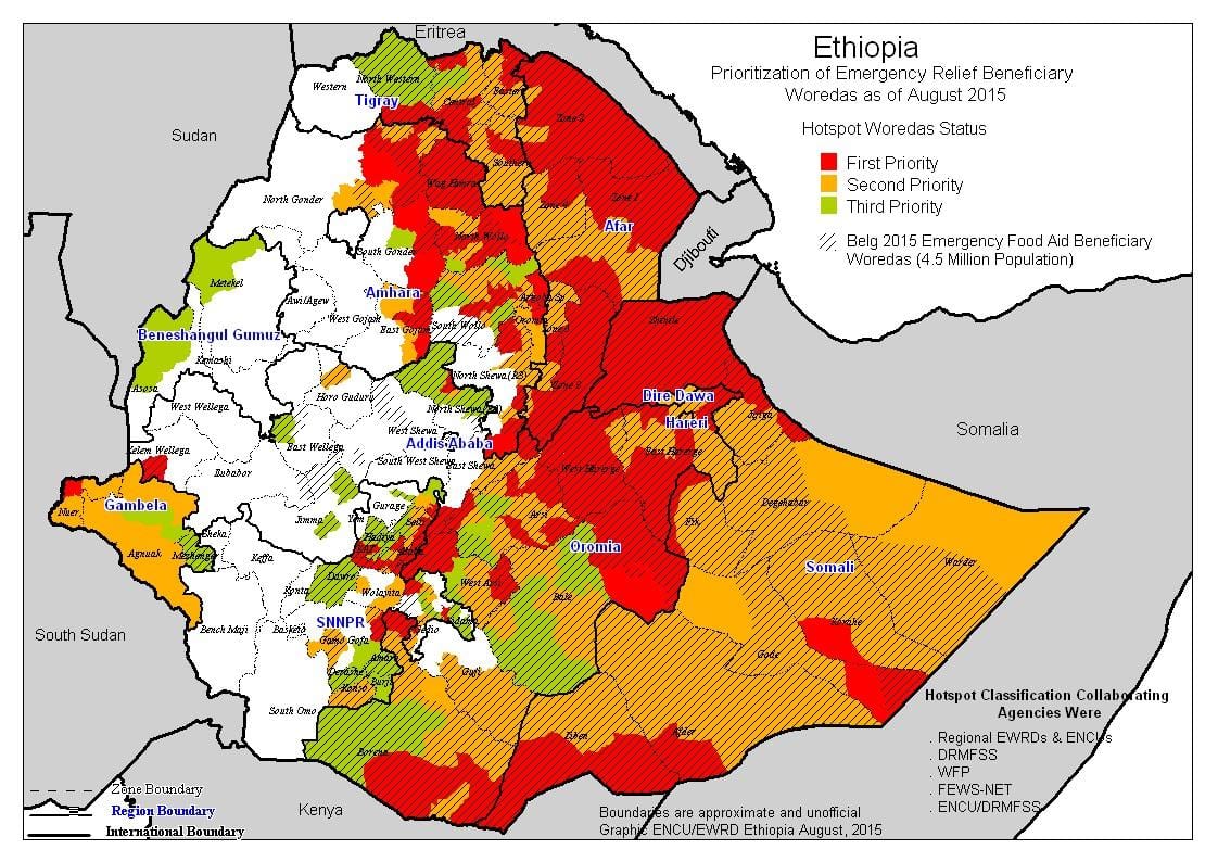 peta dari Ethiopia kekeringan