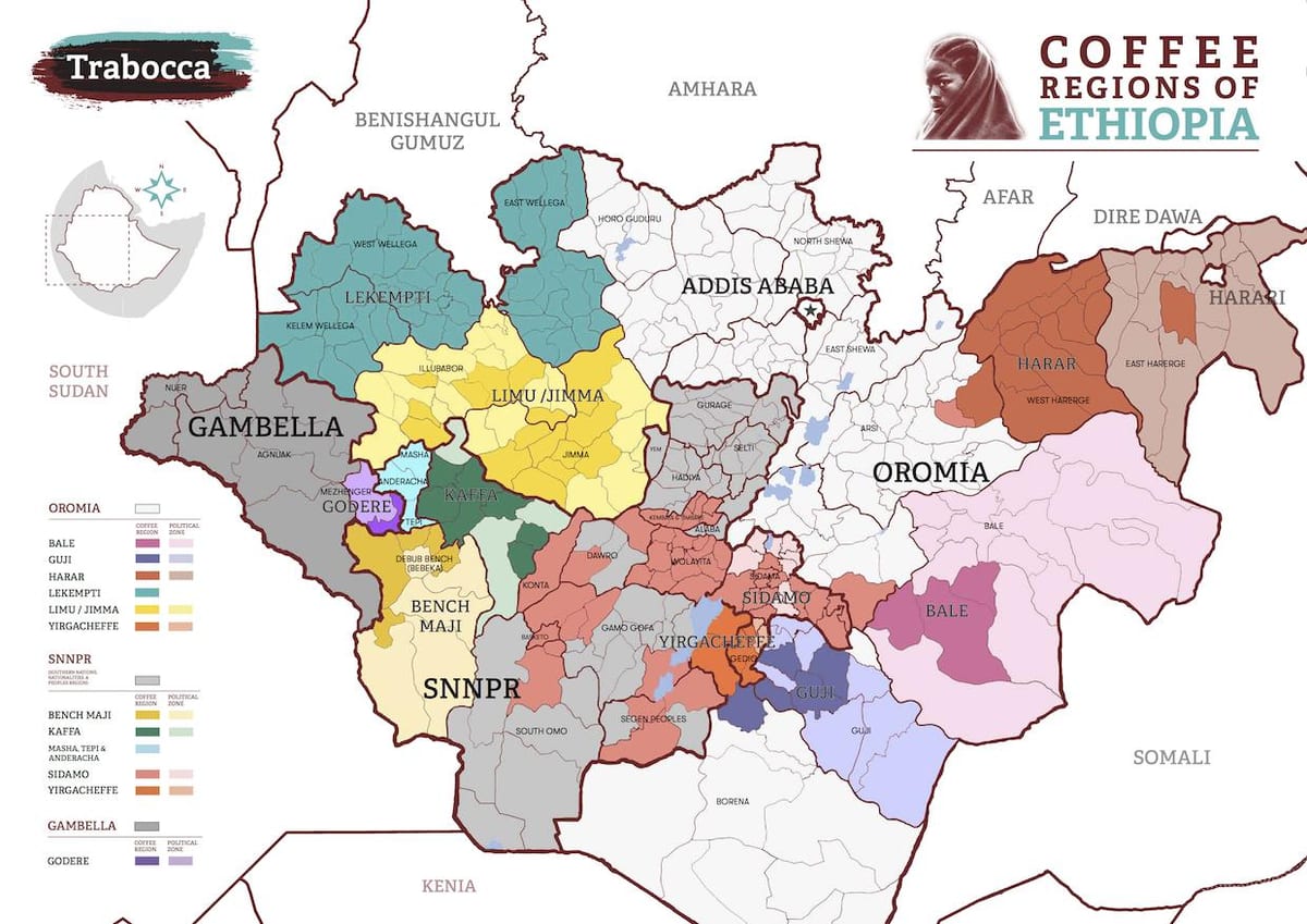 peta dari Ethiopia, kopi