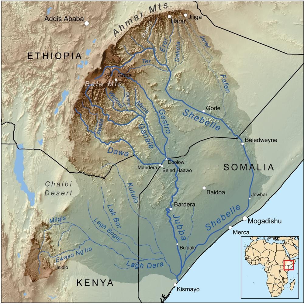 peta dari Ethiopia sungai