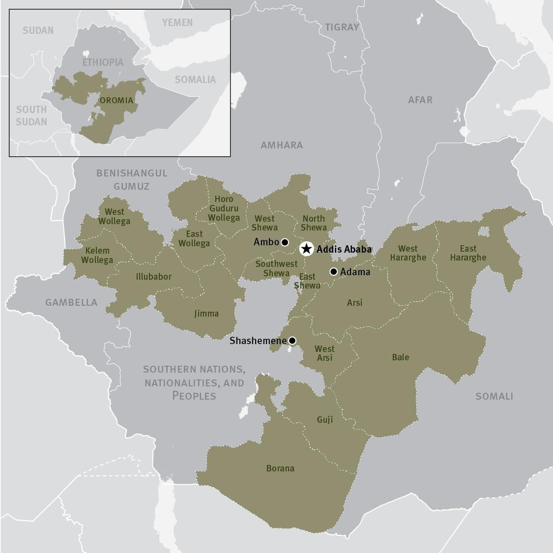 peta oromia wilayah di Ethiopia