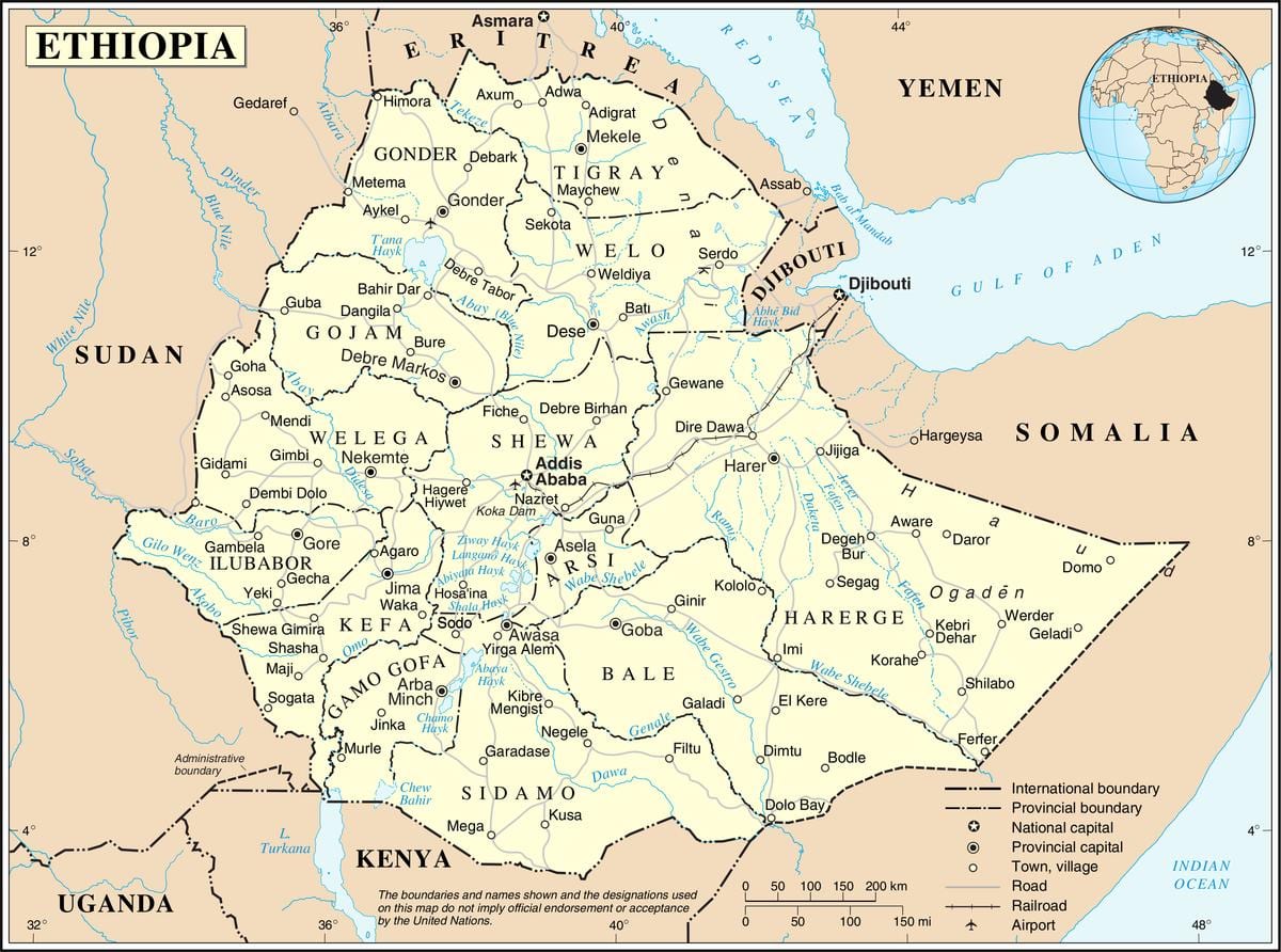 saat ini peta dari Ethiopia