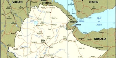 Peta dari Ethiopia dan negara-negara sekitarnya