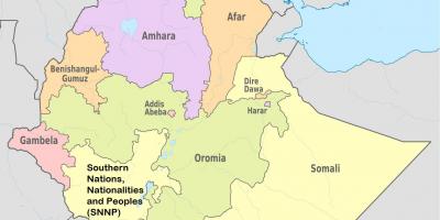 Ethiopia negara-negara regional peta